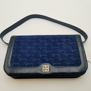 Vintage Dark Blue Suede Signature Givenchy Flap Shoulder Bag